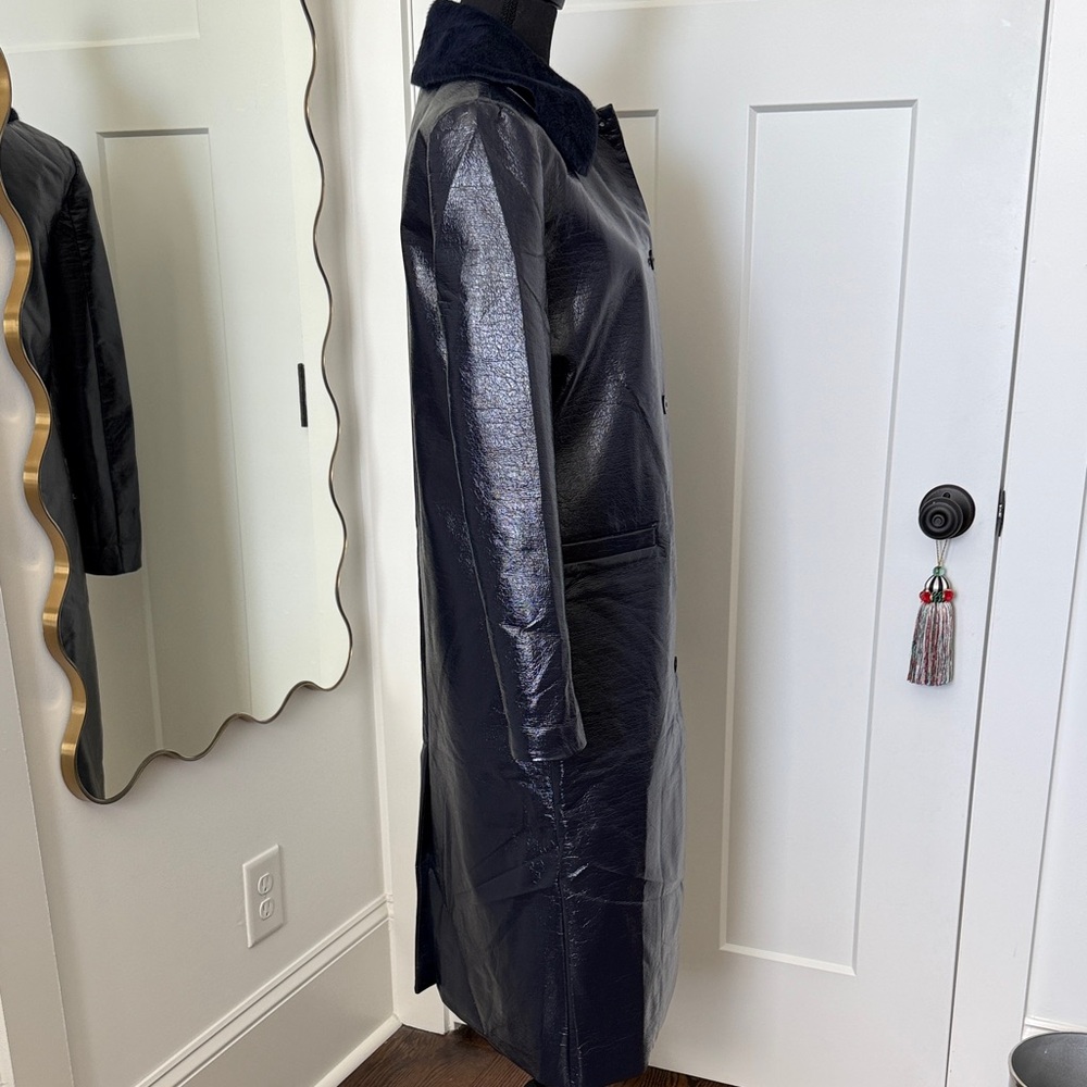 Staud ‘Varnishes’ Patent Vegan Leather Navy Women’s Coat - Picture 3 of 9